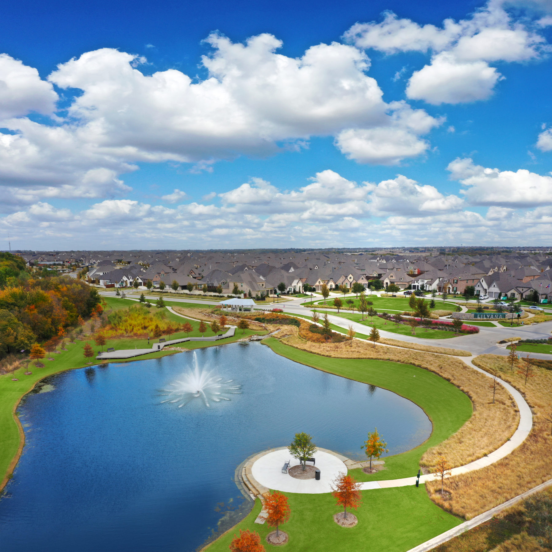 A bird's eye view of the lake at Lilyana