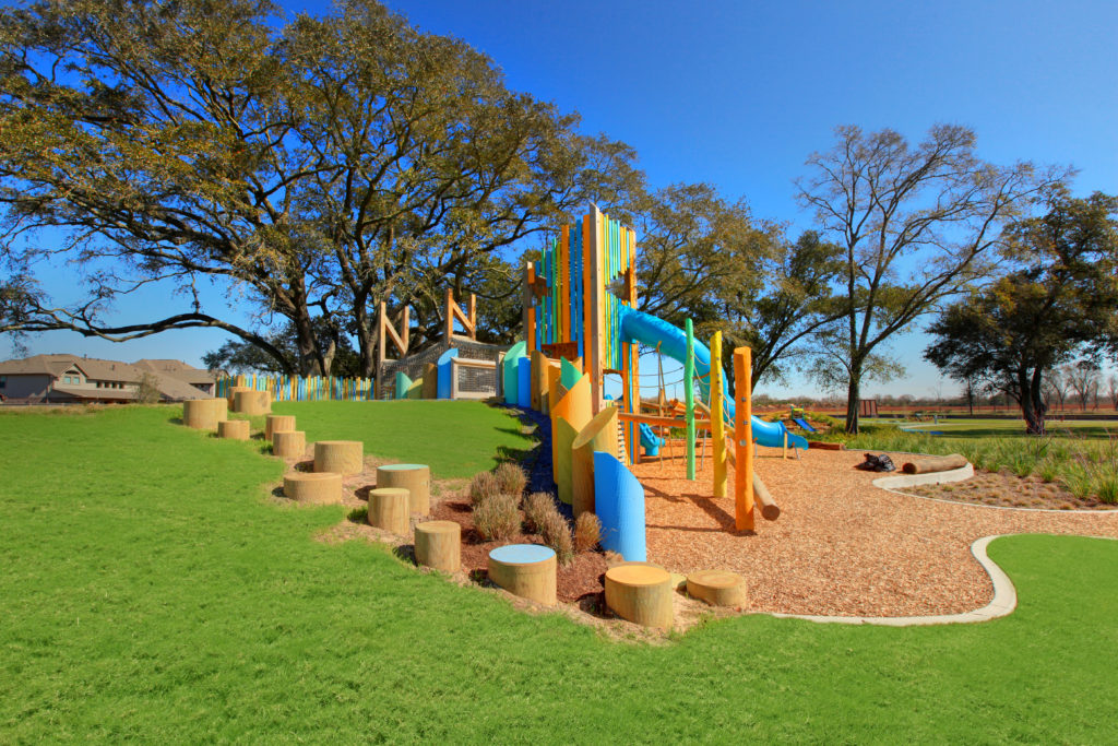 Colorful slides and playground at the park in Pomona