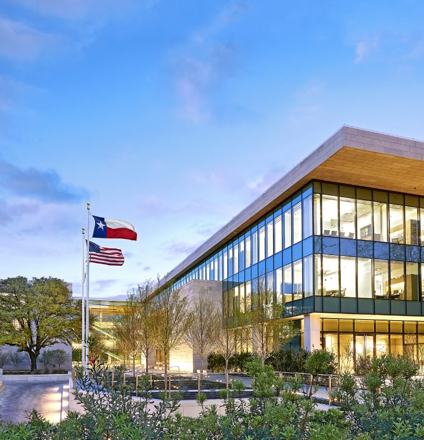 The exterior of the Hillwood headquarters building in Dallas, Texas.
