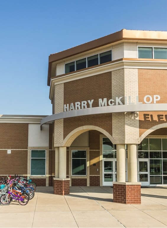 The exterior of Harry McKillop Elementary School in Liberty
