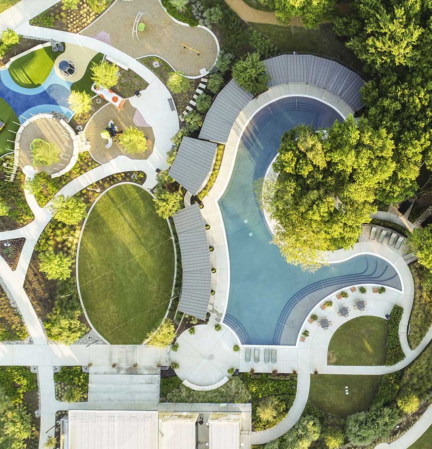 Aerial photo of the pool at Union Park