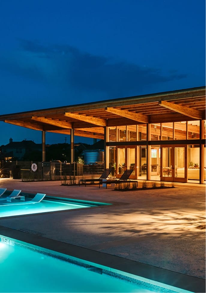 The pool and pool house at Wolf Ranch