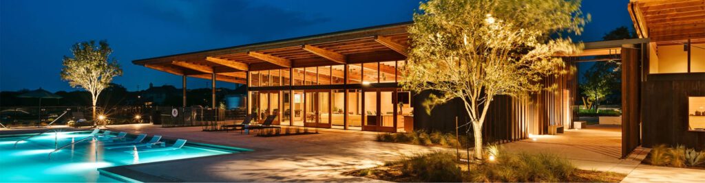 The pool and pool house at Wolf Ranch