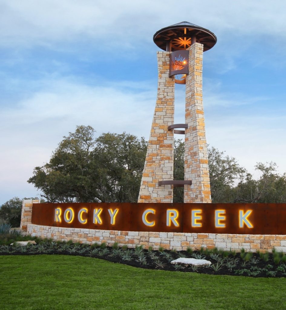 The entrance sign for Rocky Creek in Austin, Texas