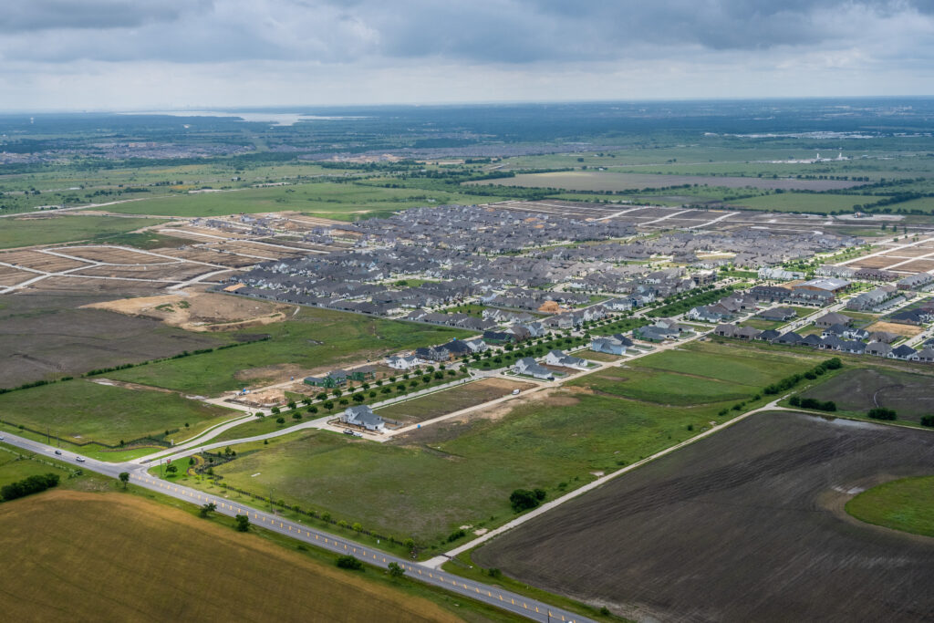 A bird's eye view of the homes at a Lifestyle by Hillwood community