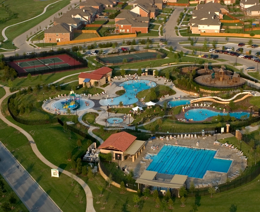 A bird's eye view of the aquatic center at Heritage