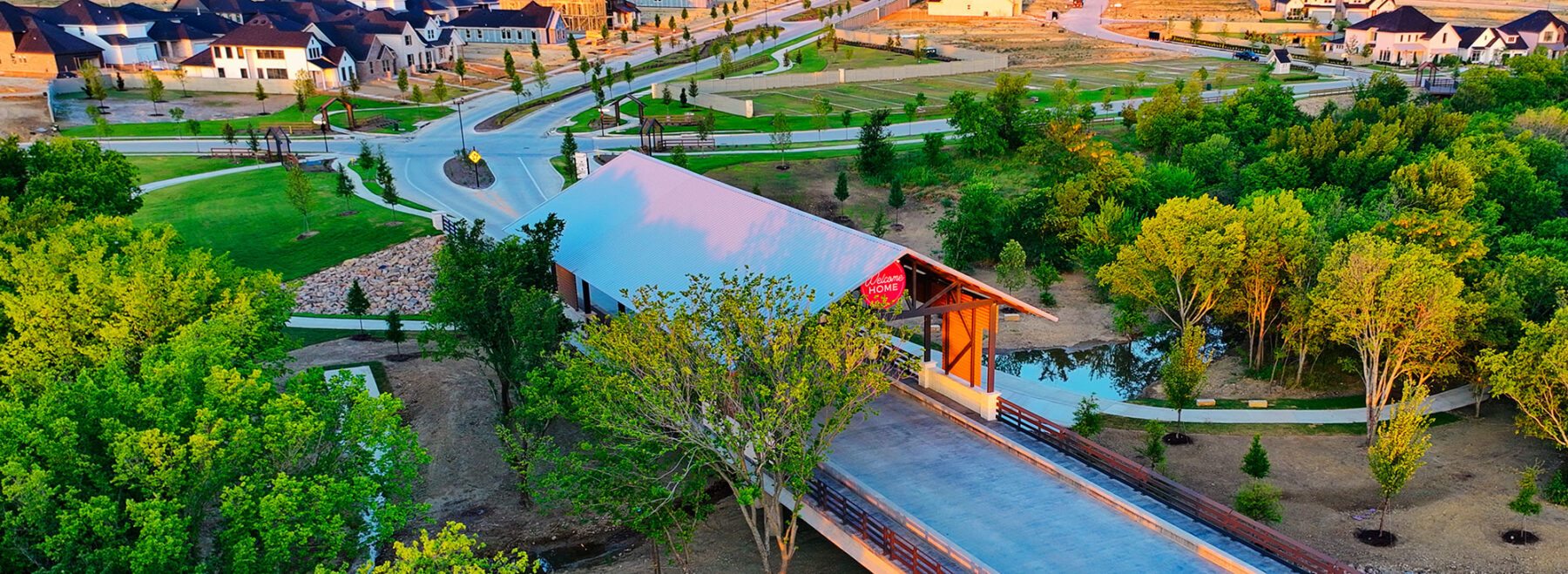 Aerial view of the entrance bridge at Treeline
