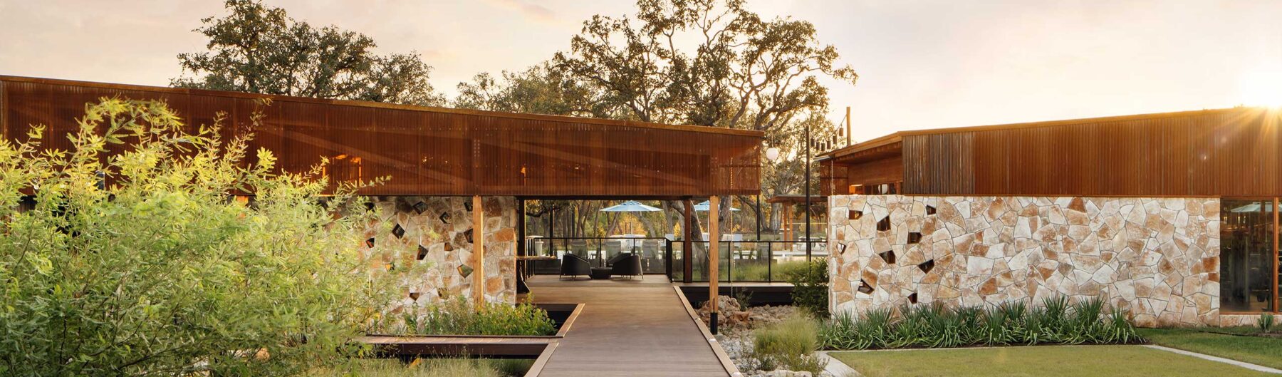 A landscaped walkway in a Hillwood community