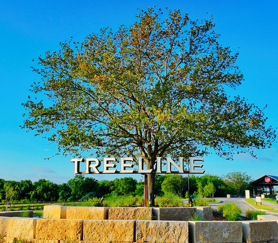 Entrance sign at Treeline
