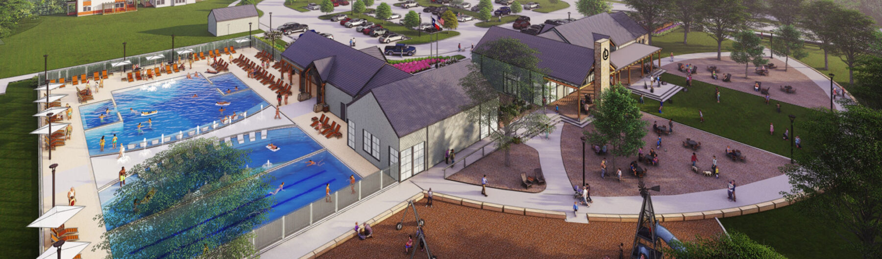 Aerial view of a community pool